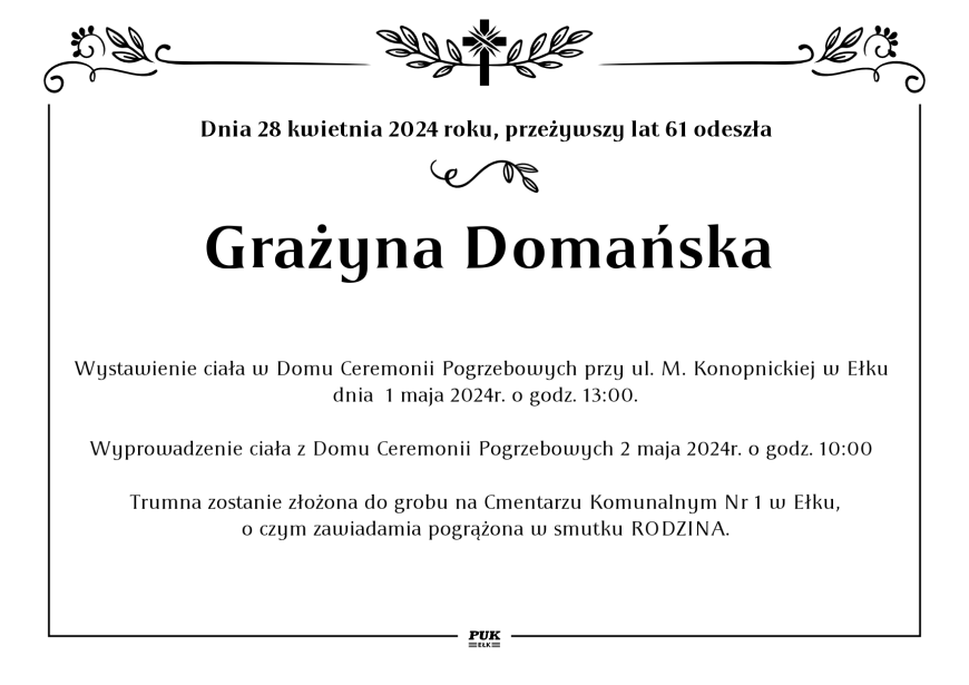 Grażyna Domańska - nekrolog